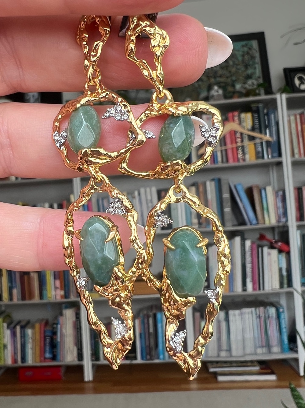 Alexis Bittar Brut Green Agate Crystal 14K Gold Plated Drop Earrings